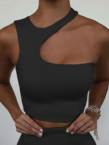 Cut Out Sexy Crop Off Shoulder Solid Skinny Sport Short Tops Women Tank Irregular Summer Tube Tops Zen fit plus