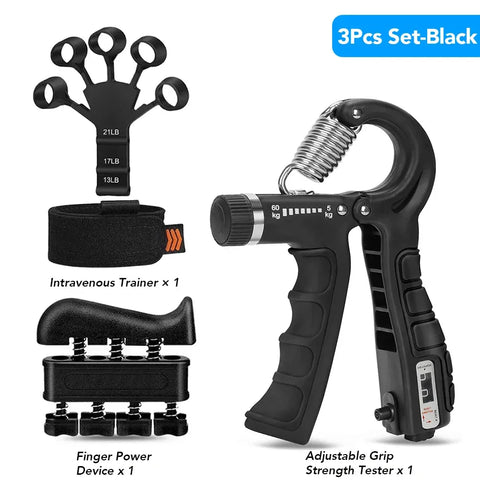 5-60Kg Adjustable Grip Strength Trainer with Finger Exerciser Hand Grip Strengthener for Muscle Building and Injury Recover - Zen Fit Plus