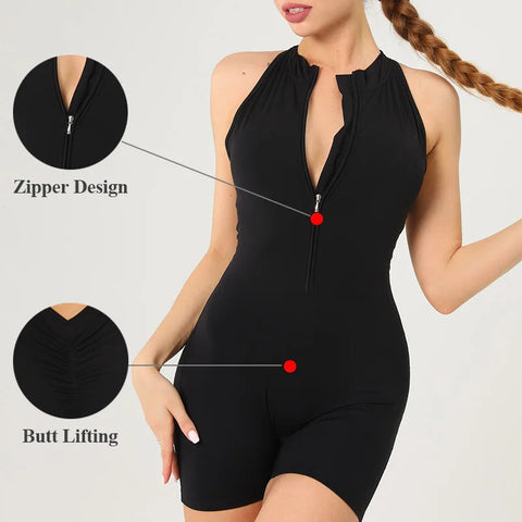 Scrunch Gym Jumpsuit Women's Fitness Suit Short Sets Sports Overalls for Woman Tracksuit Yoga Clothing Zipper Workout Sportswear Zen fit plus