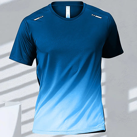Men's T-Shirts Sports Fitness Sportswear Quick-Drying Gradient Short Sleeve Tops Outdoor Basketball Training Running Men Clothes Zen fit plus