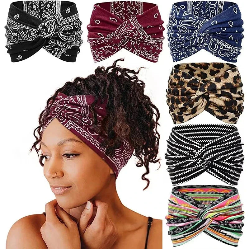 Boho Style Wide Headbands For Women Extra Large Turban Workout Headband Fashion Yoga Hair Bands Twisted Thick Hair Accessories Zen Fit Plus