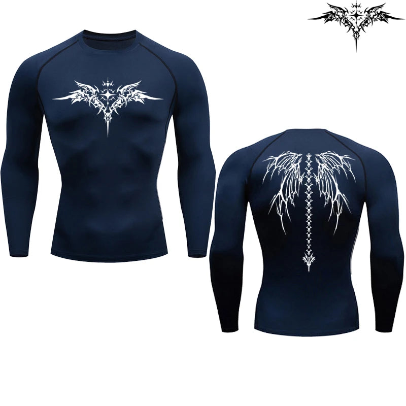 Casual Anime Print Running Compression T-Shirt Men's Quick-Drying Fitness Sportswear Gym Sports Long Sleeve Breathable Top S-3XL Zen fit plus