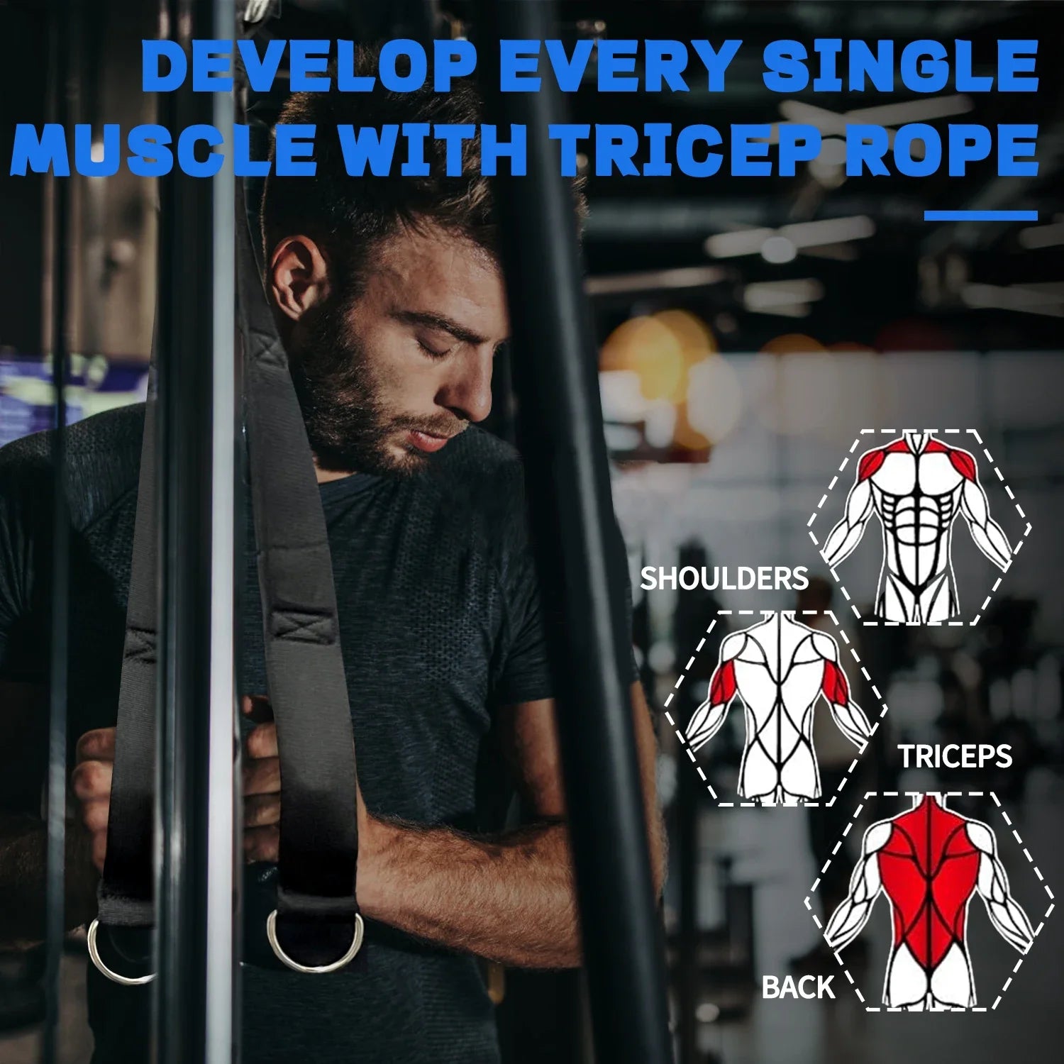 Extra Long Tricep Pull Down Rope Versatile Tricep Rope for Fitness Cable Machine Attachment for Pulley System Gym LAT Machine Zen fit plus