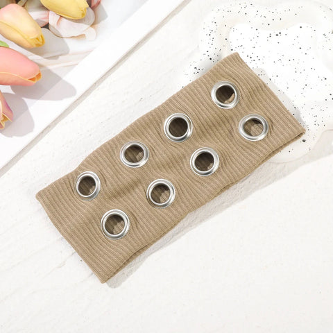 AWAYTR Punk Girl Fabric Hollow Elastic Headbands Metal Rock Personalized Hollow Eyelets Hair Band Casual Sports Grommet Headband Zen Fit Plus