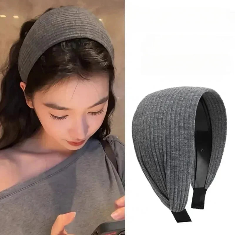 New Soft Wide Knitting Cotton Hairbands for Women Girls Korean Neutral Solid Turban with Teeth Head Band Headwear Accessories Zen Fit Plus