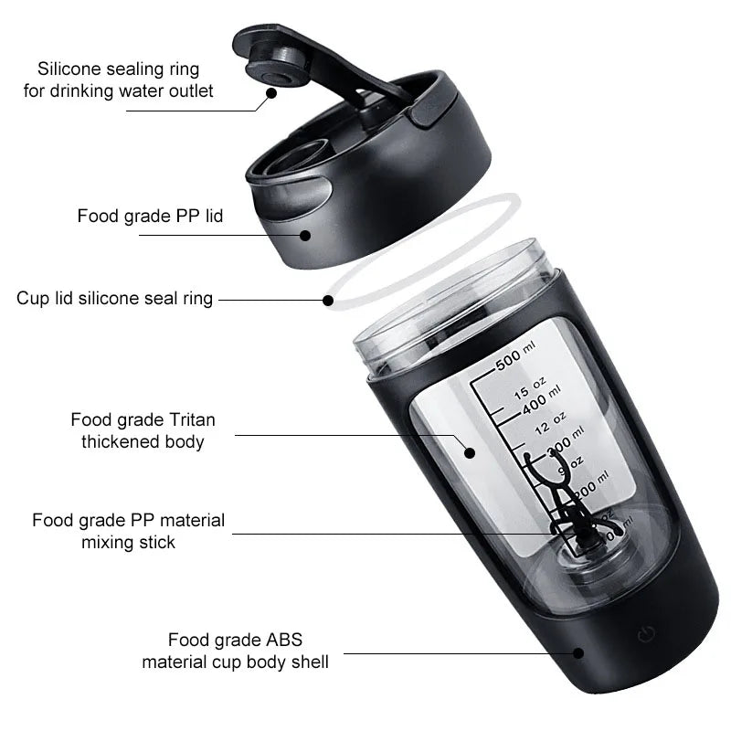 USB Electric Protein Shaker Bottle Portable 1200mAh Rechargeable Blender Cup Multipurpose 650ml Mixing Cups for Fitness Workout Zen fit plus