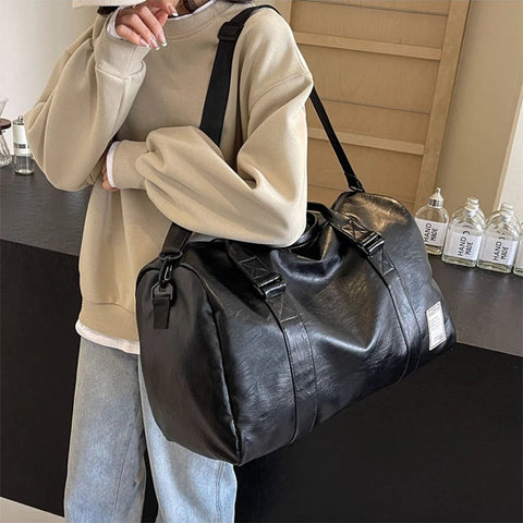 Gym Bag Women'S PU Leather Travel Totes Duffle Sports Fitness Casual Luggage Handbag Shoes Pocket Shoulder Weekend Outdoor Bag Zen fit plus