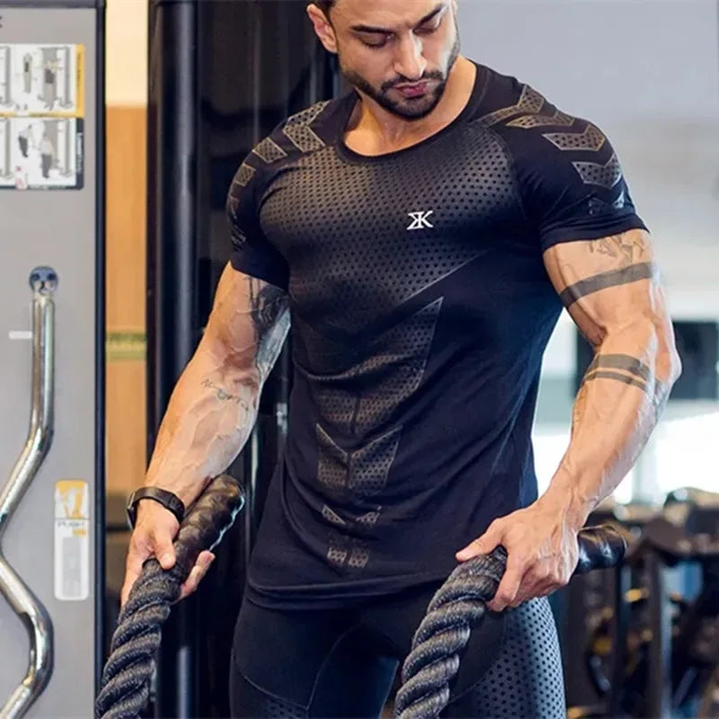 2024 Men Running Sports T-shirt Training Quick Dry Tight Short Sleeves Shirt Bodybuilding compress Fitness Tee Tops men Clothing Zen fit plus