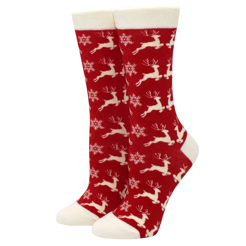 1 pair of Christmas tree, old man and reindeer fashion trend ladies Christmas medium cotton socks - Zen Fit Plus