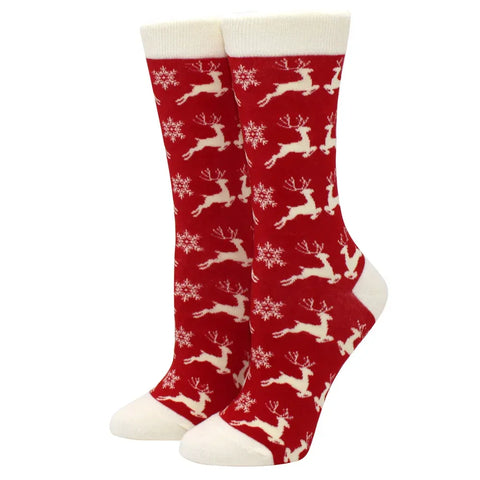 1 pair of Christmas tree, old man and reindeer fashion trend ladies Christmas medium cotton socks - Zen Fit Plus