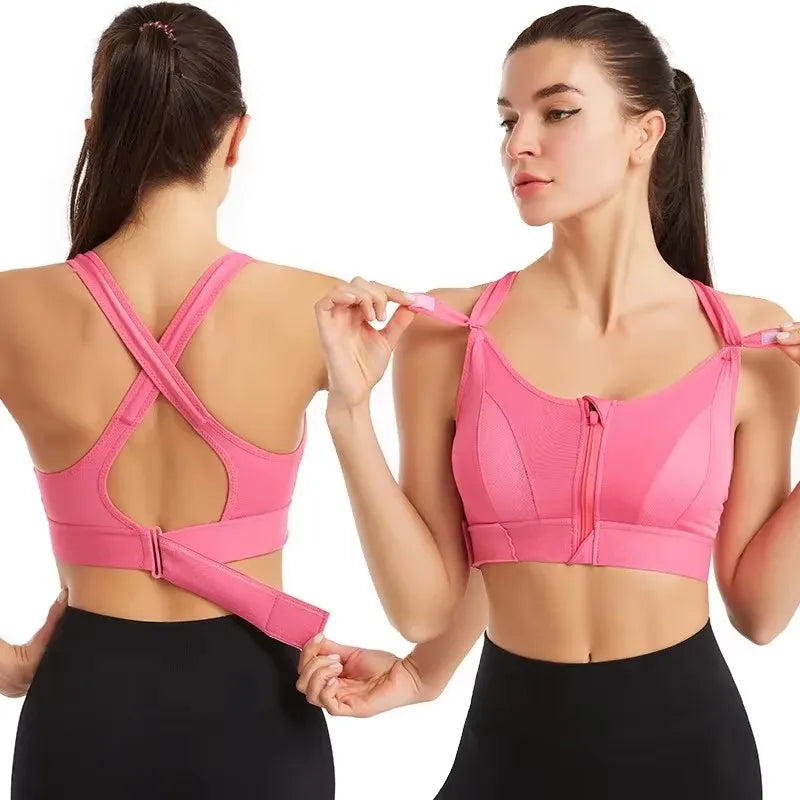 Sports Bras For Women Front Zipper Adjustable Strap Shockproof Elastic Fitness Athletic Brassiere Slim Yoga Crop Top Zen fit plus