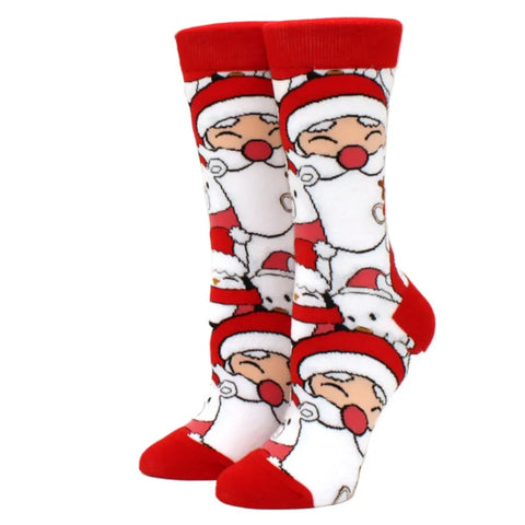 1 pair of Christmas tree, old man and reindeer fashion trend ladies Christmas medium cotton socks - Zen Fit Plus