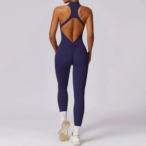 V Back One-piece Suit Women Sports Jumpsuit  Zippers Yoga Rompers Backless Sportswear Women Sleeveles Workout Bodysuits Female Zen fit plus
