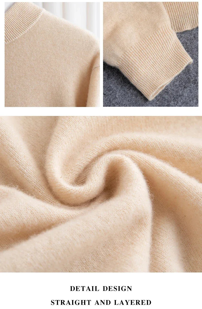 New Fashion Men's 100% Wool Pullover Half-high Collar Sweater Autumn Winter Warm Solid Color Knit Sweater Business Casual Top - Zen Fit Plus