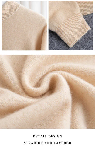 New Fashion Men's 100% Wool Pullover Half-high Collar Sweater Autumn Winter Warm Solid Color Knit Sweater Business Casual Top - Zen Fit Plus