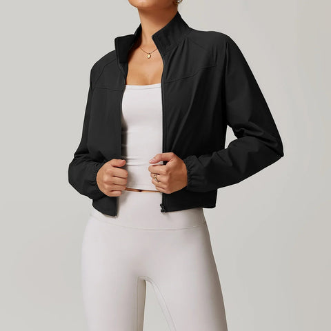 Sports Jacket Women's Stand Up Collar Thin Windproof Outdoor Running Clothes Quick Drying Fitness Long Sleeved Yoga Top Zen fit plus