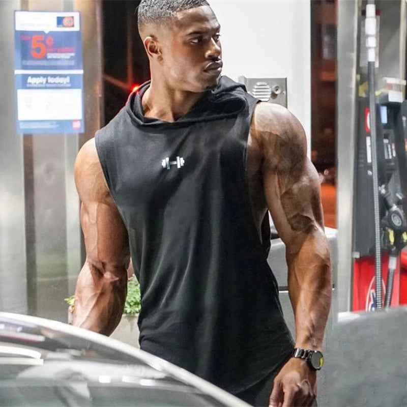 Summer Loose Sleeveless Hooded T-shirts Cotton Breathable Mens Sport Singlets Gym Bodybuilding Tank Tops Fitness Muscle Hoodie Zen fit plus