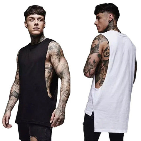 Mens Casual Gym Tank Top Summer Fitness Clothing Cotton Workout Sports Sleeveless Shirt Male Extend Long Singlet Hip Hop Vest Zen fit plus