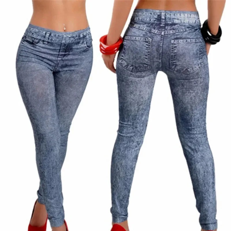 Women Fitness Blue Leggins Leggings Jeans For Women Denim Pants With Pocket Slim Leggings - Zen Fit Plus