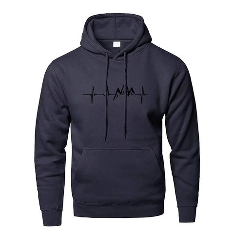 Mountain Heartbeat Hoodies for Man Sweatshirt Autumn Long Sleeve Hooded Sweatshirt Hoodie Black Gray Sportswear Zen fit plus