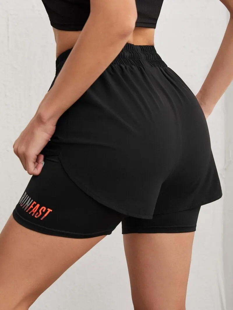 Women's High Rise Yoga Shorts With Elastic Proximity Control Running Shorts, Fake Two Pieces Pants Zen fit plus