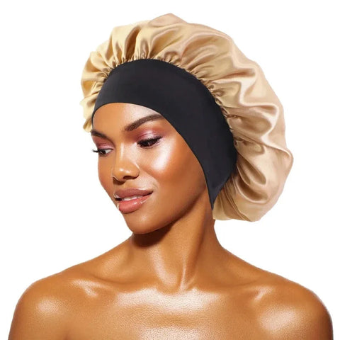 Women's Satin Solid Bonnets Wide-brimmed Night Sleeping Bathing Hat Unisex Head Wrap Elastic Band Cap Hair Care Bonnet Zen Fit Plus