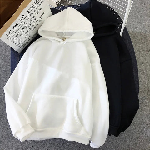 2024Autumn Casual Women's Solid Hoodie Comfortable Strecth Sweatshirts Loose Pocket Warm Clothes Fashion Street Female Pullovers Zen fit plus