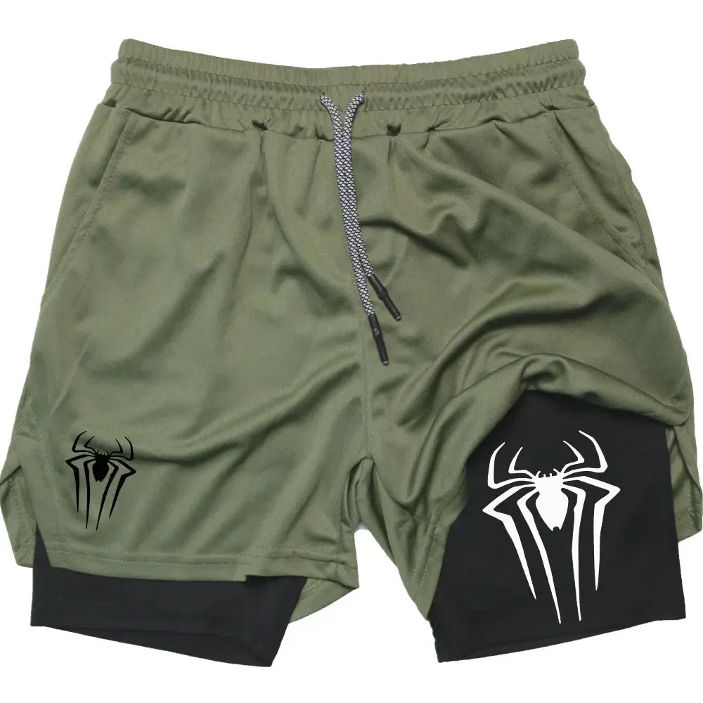 2025Men's spider print gym casual sports compression shorts run mesh 2-in-1 sports shorts  shorts for men  basketball shorts Zen fit plus