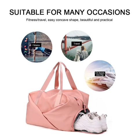 Women Gym Sports Bag Waterproof Swimming Yoga Mat Pink Weekend Travel Duffle Bags for Women Sport Fitness Shoulder Handbag - Zen Fit Plus