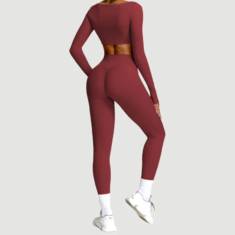 2PCS Yoga Suit Sports Set Women Quick-Drying Gym Set Women Tracksuit Running Workout Long Sleeve Sports Shirt Yoga Clothing Zen fit plus