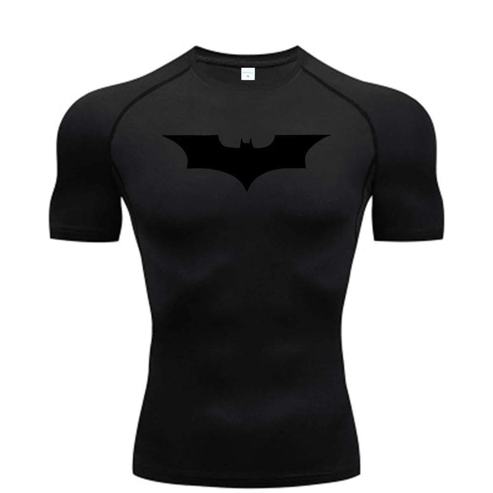 Bat Printed Men's Tight T-Shirt Running Compression Compression T Shirt Gym Fitness Jogging Short Sleeve Male Casual Shirt Tops Zen fit plus