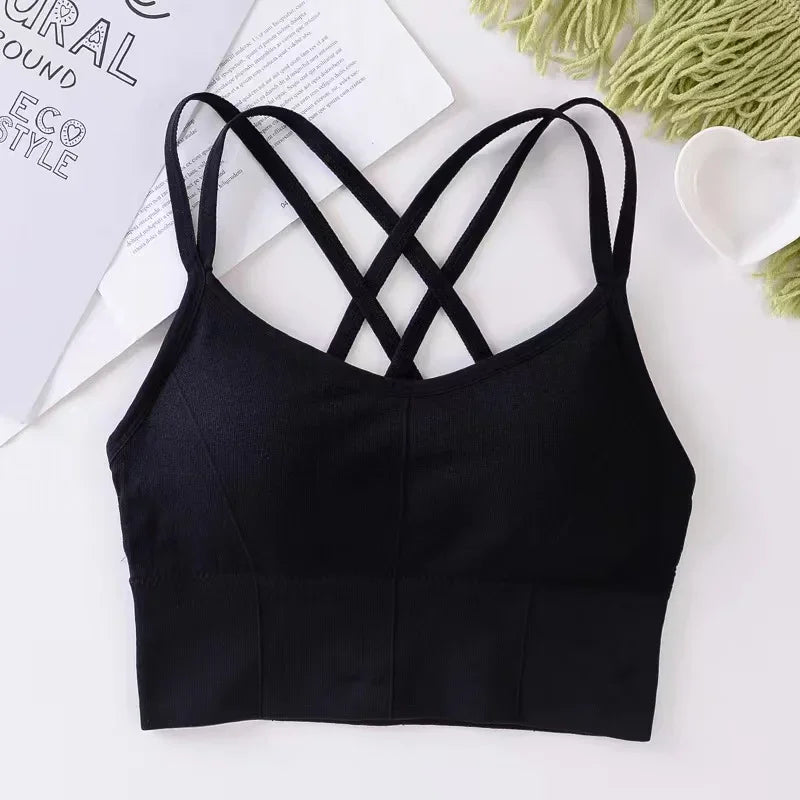 Sexy Women Tops Back Cross Strap Tank Top Push Up Running Sports Bra Breathable Soft Fitness Beauty Solid Color Yoga Bra Zen Fit Plus