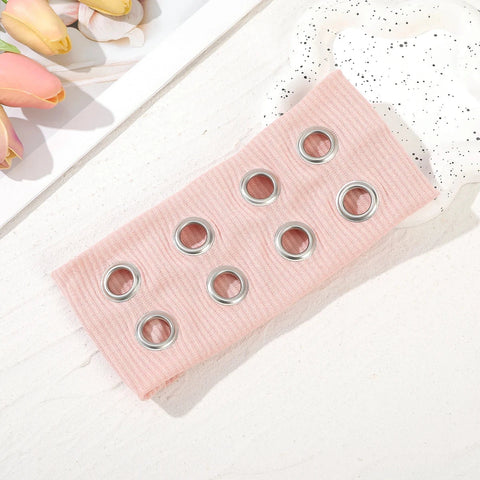 AWAYTR Punk Girl Fabric Hollow Elastic Headbands Metal Rock Personalized Hollow Eyelets Hair Band Casual Sports Grommet Headband Zen Fit Plus