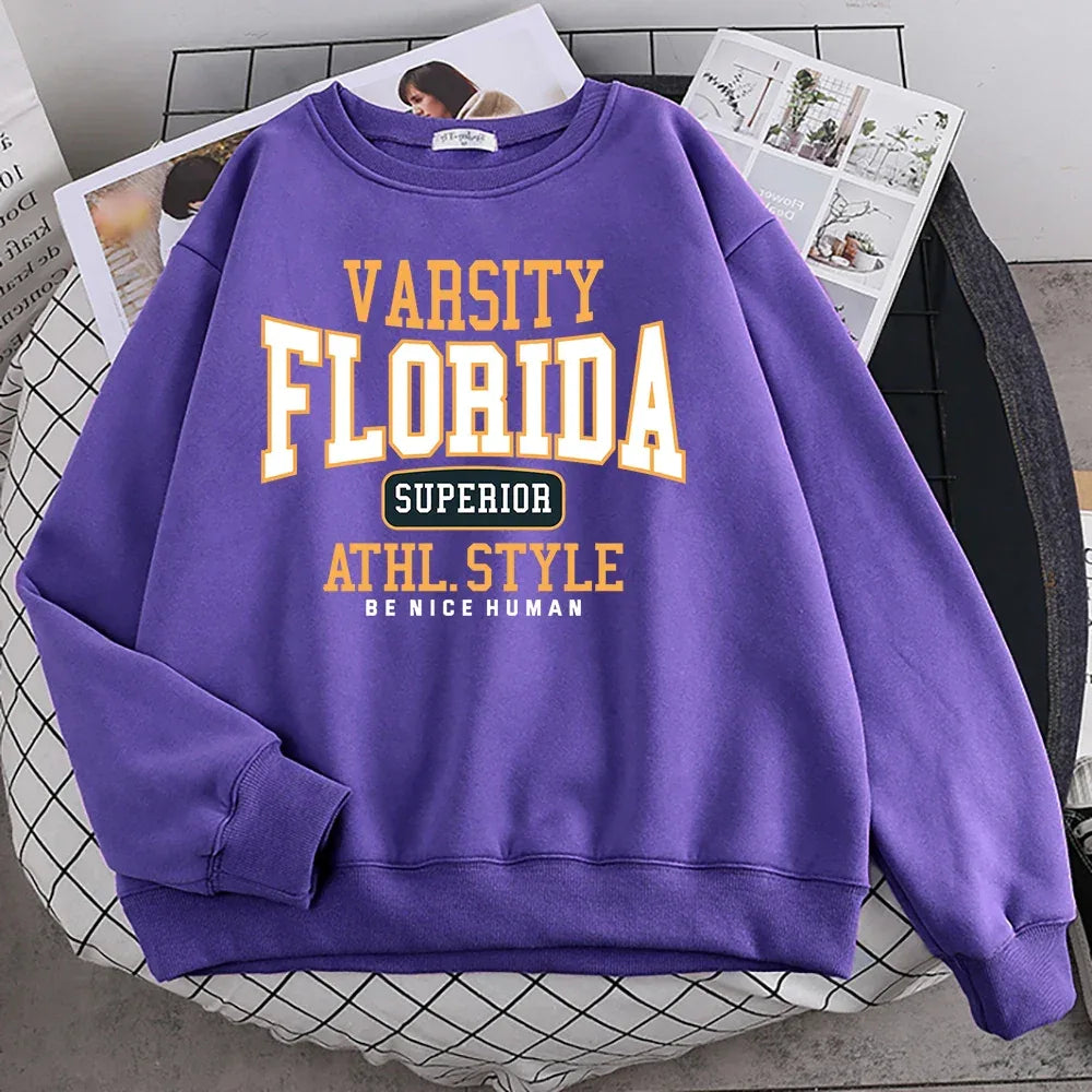 Trend Casual Woman Pullover Florida Superior Athl Style Print Hoody Warm Drop Sleeves Sweatshirt Crewneck Soft Female Streetwear - Zen Fit Plus