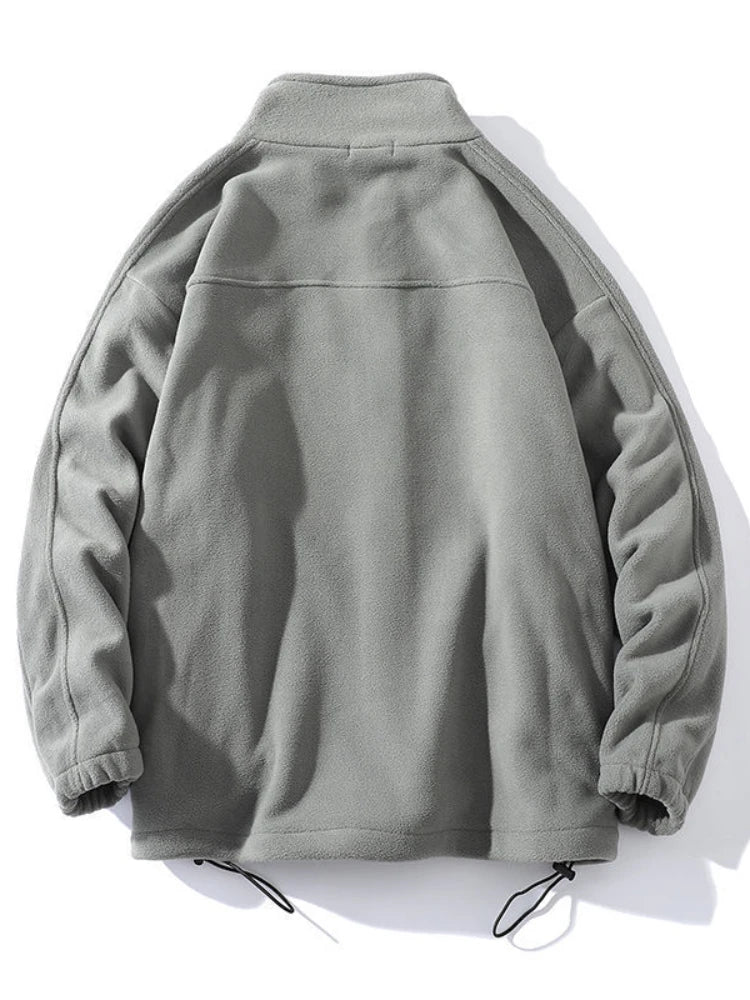 Gmiixder Half-zip Hoodless Sweatshirt Autumn Winter Stand-up Collar Shirt Oversize Velevet Tops Lovers Trend Polar Fleece Jacket Zen Fit Plus