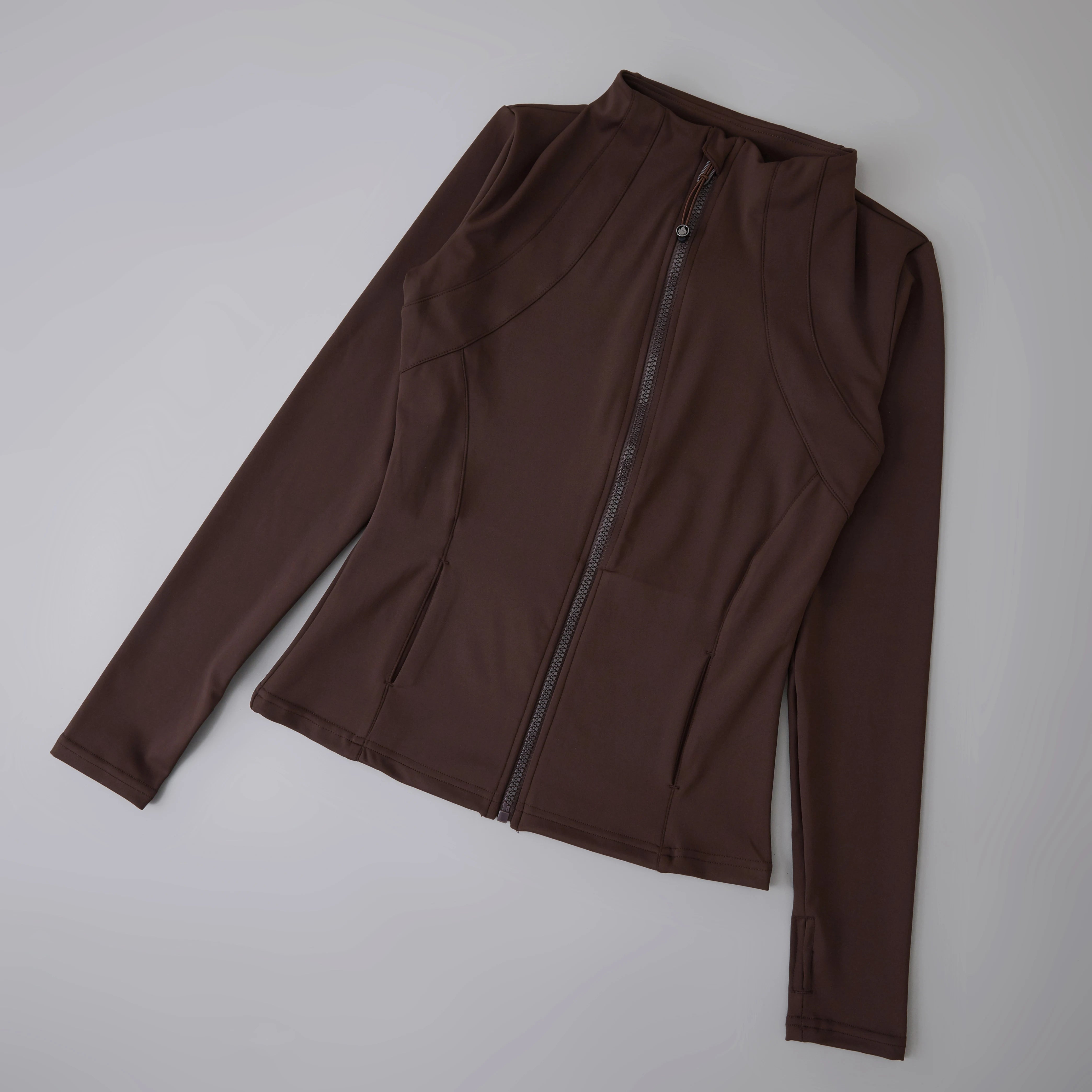 Yoga sport wear spandex full Zip Long Sleeve yoga jacket with Thumb Hole without hood Women Coat Zen fit plus