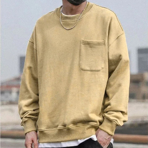 LIBIELIY Fashion O-Neck Solid Color Spliced Pockets Casual T-Shirts Men's Clothing 2025 Spring New Loose Korean Tops All-match T Zen Fit Plus