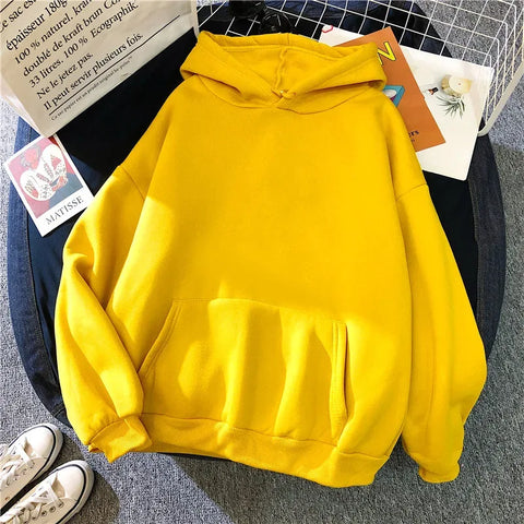 2024Autumn Casual Women's Solid Hoodie Comfortable Strecth Sweatshirts Loose Pocket Warm Clothes Fashion Street Female Pullovers - Zen Fit Plus