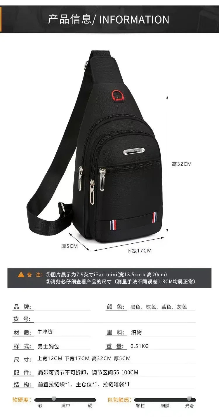 Waterproof Black Chest Shoulder Bag Men's Oxford Cloth Sling Small Backpack Large Capacity Crossbody Daypack Satchel Bag Women Zen fit plus