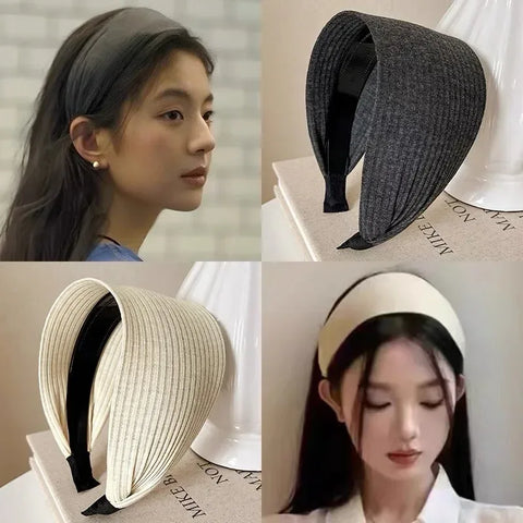 New Soft Wide Knitting Cotton Hairbands for Women Girls Korean Neutral Solid Turban with Teeth Head Band Headwear Accessories - Zen Fit Plus