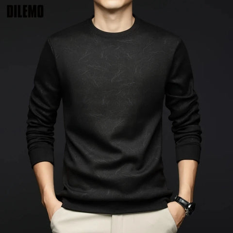 Top Grade Wool+Mulberry Silk New Brand Casual Fashion Street Crewneck Pullover Velvet Hoodies Sweatshirts Men's Clothing Zen Fit Plus