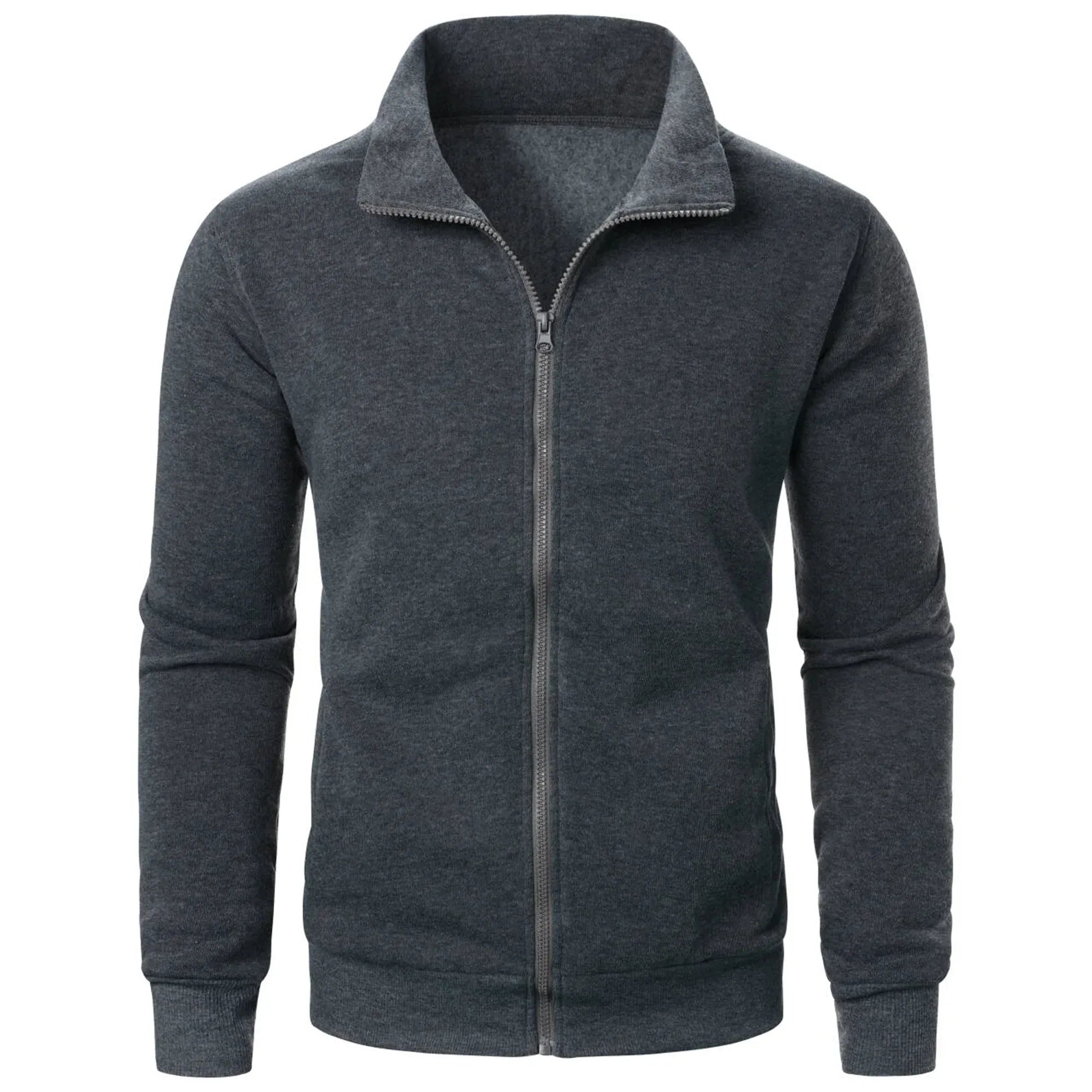 Men's casual sports zipper stand up collar jacket, men's solid color top - Zen Fit Plus