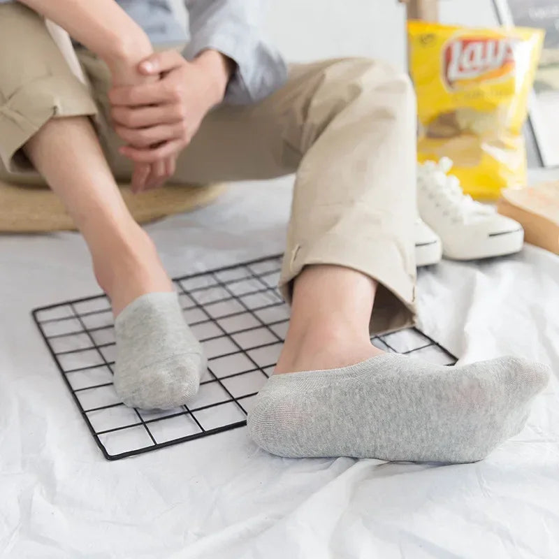 Socks Men Short No Show Low Cut Ankle Cotton Thin Black White Multipack Non-slip Silicone Summer Breathable Invisible 5pair /Lot - Zen Fit Plus