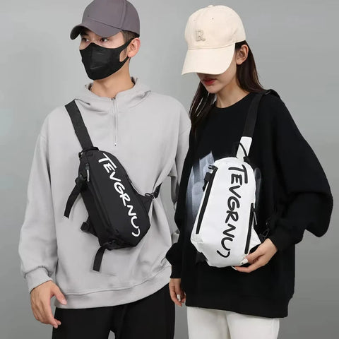 Men's Black Chest Bag Waterproof Nylon Letter Print Women White Crossbody Shoulder Bag Sports Couple Hiking Small Backpack Packs Zen fit plus