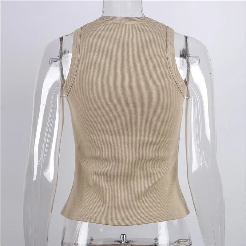 Ribbed Knitted Tops Neck Summer Basic Shirts White Black Casual Sport Vest Off Shoulder Green Women's Tank Top - Zen Fit Plus