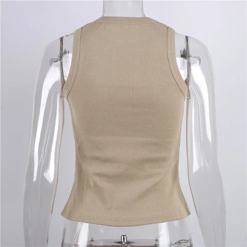 Ribbed Knitted Tops Neck Summer Basic Shirts White Black Casual Sport Vest Off Shoulder Green Women's Tank Top - Zen Fit Plus