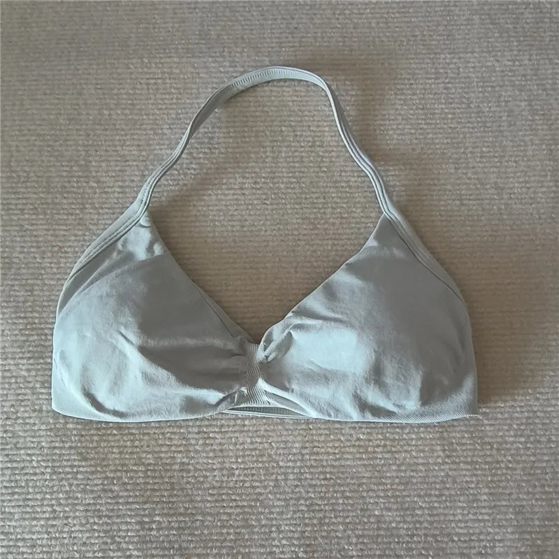 Fashion Strappy Bra Gym Top Girl Women High Support Thin Strap Halter Sports Seamless Bras Scrunch Workout Yoga Tank Bra Zen Fit Plus