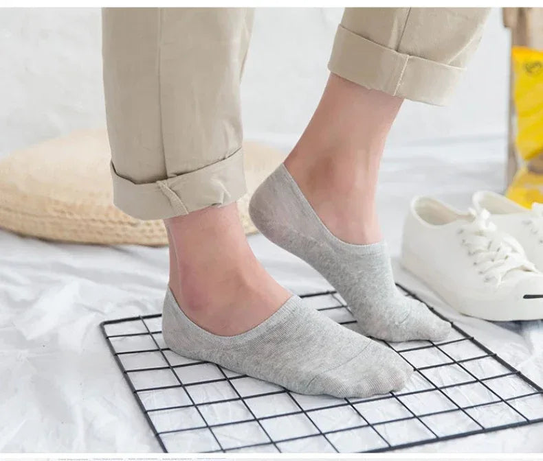 Socks Men Short No Show Low Cut Ankle Cotton Thin Black White Multipack Non-slip Silicone Summer Breathable Invisible 5pair /Lot - Zen Fit Plus