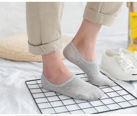 Socks Men Short No Show Low Cut Ankle Cotton Thin Black White Multipack Non-slip Silicone Summer Breathable Invisible 5pair /Lot - Zen Fit Plus