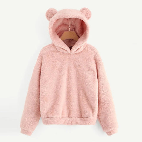 Women's Pullover Long Sleeve Fleece Sweatshirt Warm Bear Shape Fuzzy Hoodie Sweater Pullover Zen fit plus